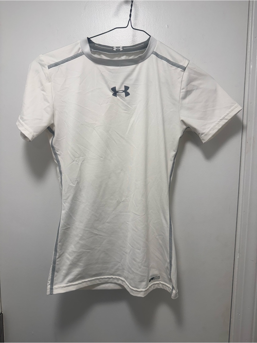 *Under Armour White Short Sleeve Compression Shirt with Gray Accents